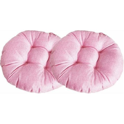 Thick Round Chair Cushion, Solid Color Set of 2 Comfortable Linen Tatami Chair Pads Breathable Chair Cushions for Indoor Outdoor Garden Patio (Pink, 40x40x9cm) (1/4)