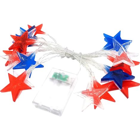 Guirlande Lumineuse Étoiles - Rouge Blanc Bleu - 20 LED - 3 M - Pour Décoration Intérieure Extérieure - 4 Juillet (1/5)