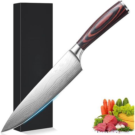 Petit couteau de cuisine motif laser damas, couteau de cuisinier polyvalent pour légumes et viande (1/2)