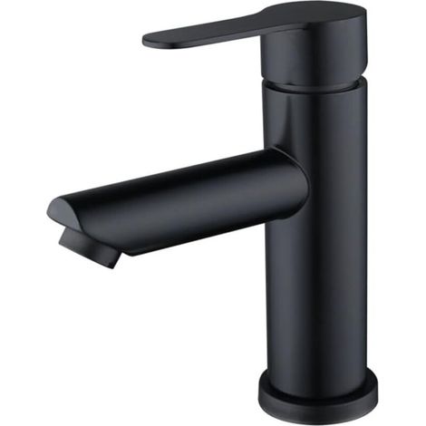 Robinet de salle de bain - sortie eau chaude et eau froide, avec flexible de 60 cm - convient pour salles de bain, lavabos, etc. - 1 pièce, noir (1/5)