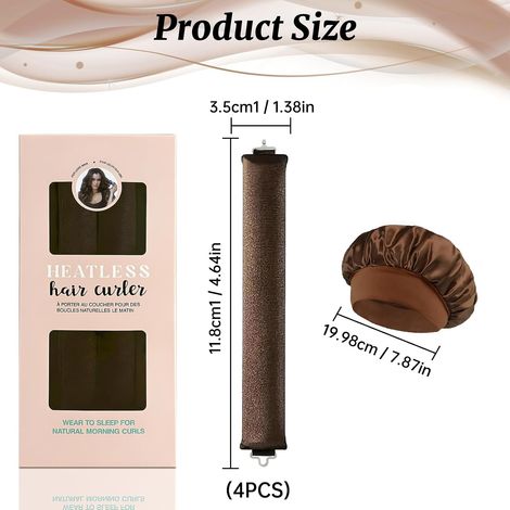 Kit bouclage sans chaleur nuit - 4 bigoudis velours sans chaleur + bonnet satin, bandeau elastique et clips, boucles nocturnes, pour tous types de cheveux (1/5)