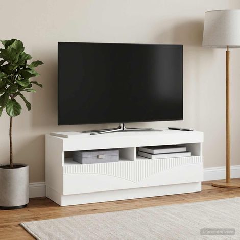 vidaXL Meuble TV LED Blanc Bois d'ingénierie (1/5)