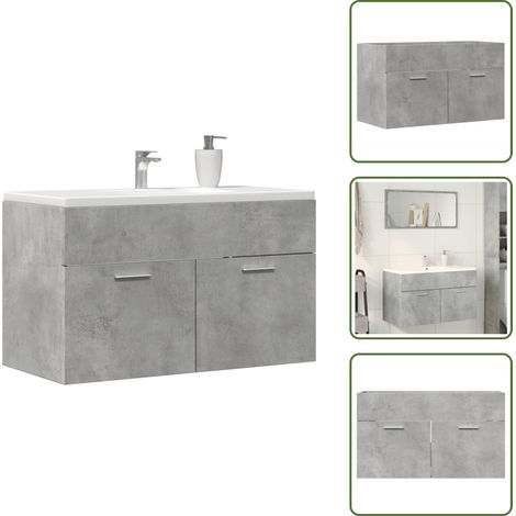 vidaXL Waschbeckenunterschrank Betongrau 90x38,5x46 Holzwerkstoff