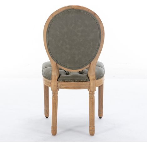 Lot de 2 chaises de salle à manger style campagne française en bois massif vieilli avec dossier ovale capitonné et cuir PU texturé (1/5)