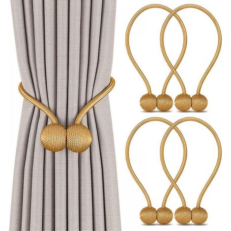 Lot de 4 attaches de rideaux magnétiques tressées pour décoration de maison ou de bureau (doré) (1/5)