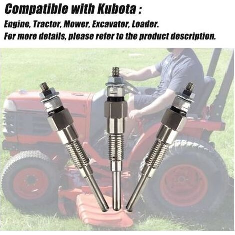Lot de 3 bougies de préchauffage 16851-65510 16851-65512 pour tracteur Kubota D722 D902 D905 D1005 D1105 V1505 V1305 B1700D B1700E ZD326 ZD326 ZD305 31 Tondeuse BX1800D BX1830D
