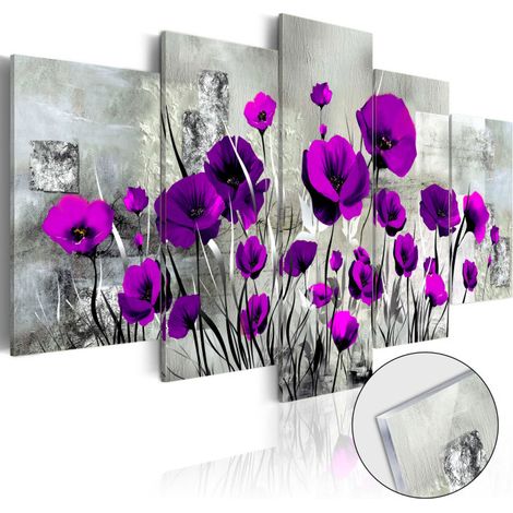 Tableau sur Verre Acrylique "Meadow : Purple Poppies" 50 x 100 cm (1/2)
