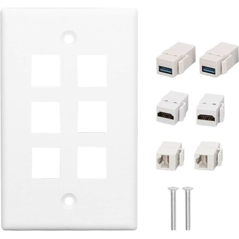 Plaque murale 6 ports : 2xHDMI, 2xRJ45 Cat6, 2xUSB 3.0 pour TV, projecteur et PC (1/5)