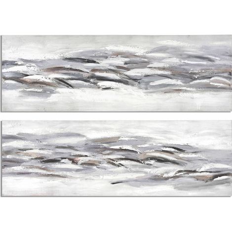 toile abstraite poissons gris beige et blanc décoration murale élégante - gris nuancé beige et blanc (1/3)