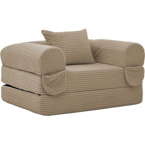 Fauteuil convertible en lit simple multifonction en tissu velours côtelé, canapé-lit gain de place avec coussin assorti (1/5)