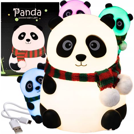 Orsetto panda in silicone con sciarpa, lampada da notte per bambini con LED RGB e touch screen.