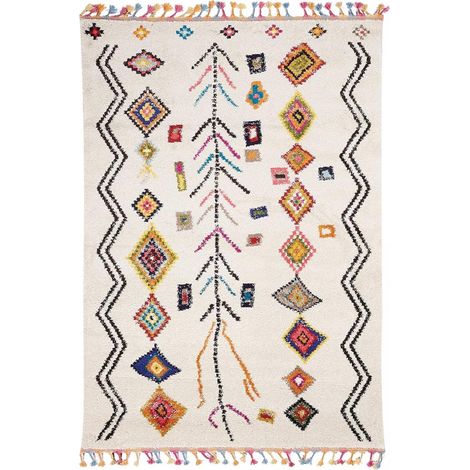 Tapis berbère motif ethnic 80x200 ivoire LYN5 OURIKA