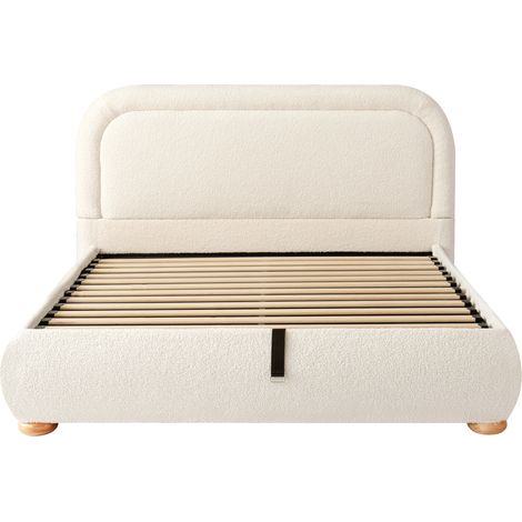 Letto matrimoniale 140 x 200 cm con contenitore idraulico, testiera bouclé beige, HOMVRA (1/5)