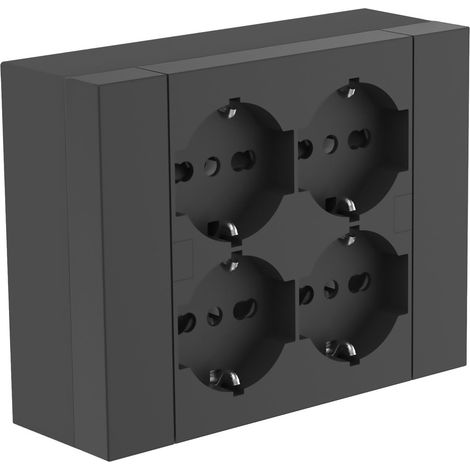 Multiprise murale carrée 4 places universelles, avec boîte de support pour installations de surface, compatible avec toutes les boîtes encastrées 3 places (maçonnerie ou plaques de (1/5)