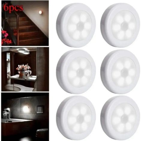 Paquete de 6 luces nocturnas LED con sensor de movimiento y función de encendido/apagado automático para pasillo/cocina/dormitorio/escaleras/armario (luz blanca) - Crezuo