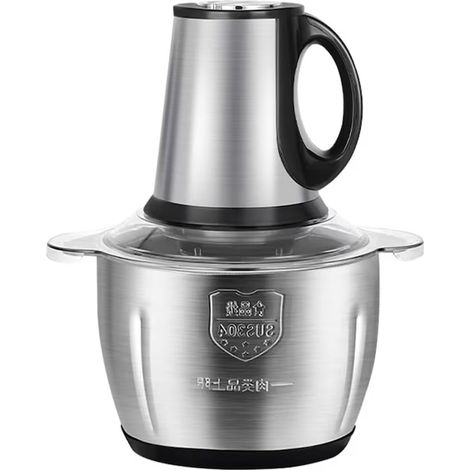 Hachoir électrique pour viande et légumes, 4 lames en acier inoxydable de haute qualité, capacité de 2 L, récipient en acier inoxydable, argent (1/5)