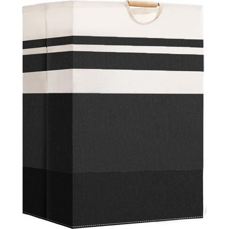 Cesto portabiancheria pieghevole da 72 litri con manici in legno (set da 1), ideale per riporre vestiti, coperte e giocattoli. Perfetto per organizzare camera da letto, bagno e soggiorno - D (1/4)