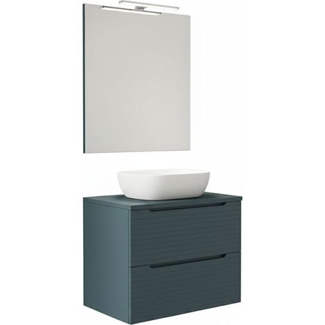 Kibath Mueble de baño con Lavabo, Espejo y Aplique LED BOREAL 60x45 cm acabado Azul Oceano mate 2 cajones suspendido