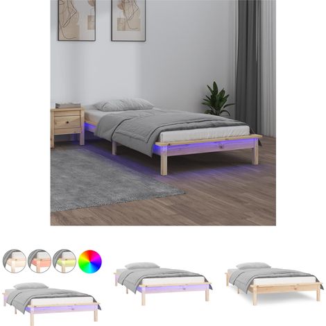 Massivholz Bett - vidaXL Massivholzbett mit LEDs 75x190 cm - LED-Leuchten Bett (1/5)