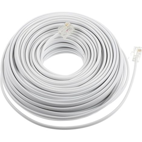 1 Câble Téléphonique 20M RJ11 6P4C Blanc 4 Conducteurs Cuivre PVC Pour Bureau Fax Modem