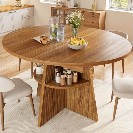 Tavolo da pranzo allungabile 110-150x110x76 cm, piano ispessito, angoli arrotondati, vano portaoggetti, MDF marrone scuro (1/5)