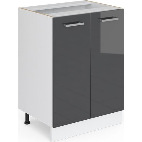 Unterschrank R-Line, Anthrazit Hochglanz, 60 cm mit Türen, ohne Arbeitsplatte, Vicco