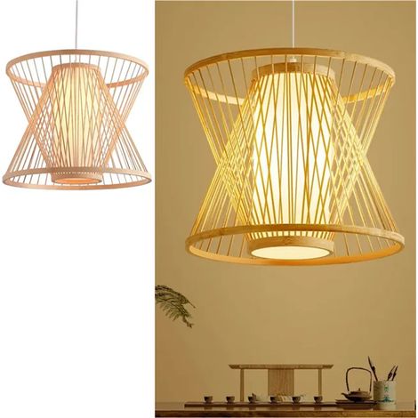 Lampe Suspendue en Osier "Hinata" – Style Oriental Fait à la Main avec Double Couvercle Floron et Câble Blanc, E27 (1/5)