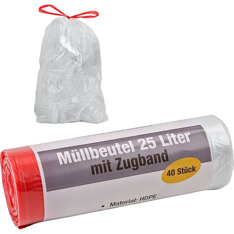 KesTek Müllbeutel Abfallsäcke Müllsäcke Zugbandbeutel 25L 40 Stück HDPE 10µm (1/4)