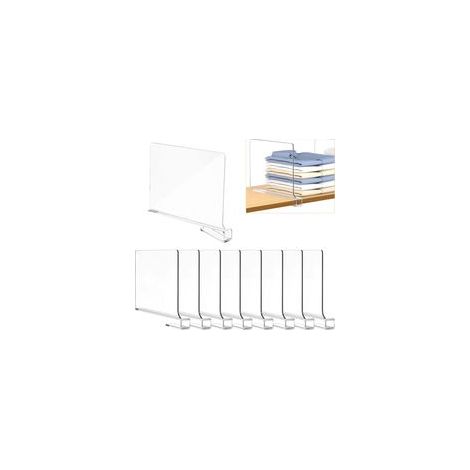 8 Pièces Transparent Séparateurs d'étagères en Acrylique, 30 x 20 CM Separateur Etagere Multifonction, pour Chambre à Coucher, Cuisine, Armoires et Organisation Separateur Vetement