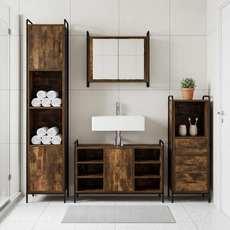 vidaXL Juego de Muebles de Baño 3 uds. Roble Ahumado (1/5)