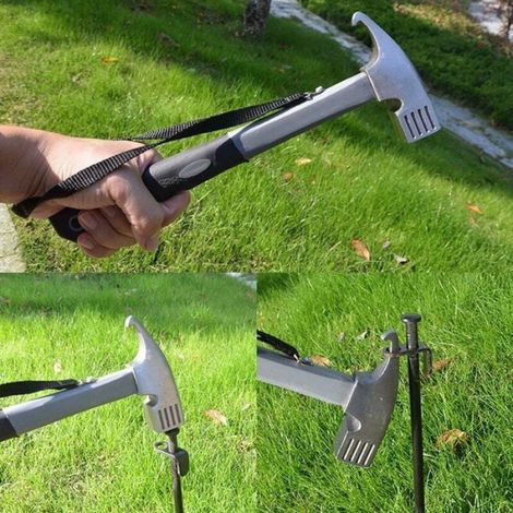 Marteau Camping Aluminium Carbone, Maillet Extracteur Piquets Tente Multifonction Plein Air (1/4)