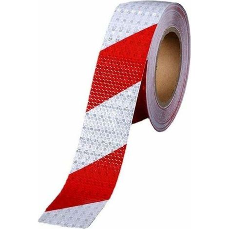 Bande réfléchissante autocollante de signalisation, bande réfléchissante rouge et blanche, 5 cm, 25 m (1/4)