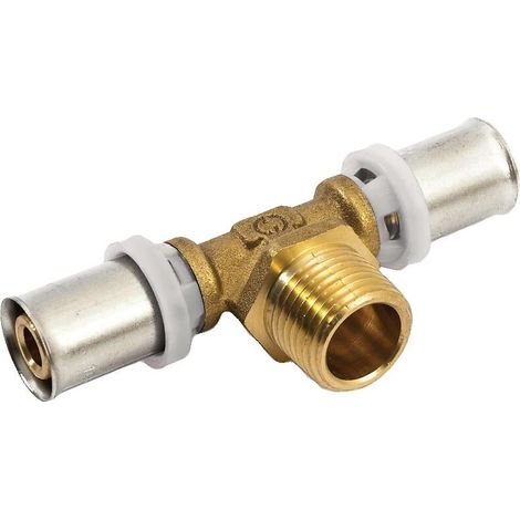 Té à sertir pour tube multicouche Acopex Alu diamètre nominal 20 avec sortie mâle à visser au centre 3/4'' (20x27) - THERMACOME
