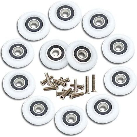 12 roulettes pour portes de douche coulissantes, roulettes de douche de 23 mm, roulettes de rechange pour portes de douche avec vis (1/4)