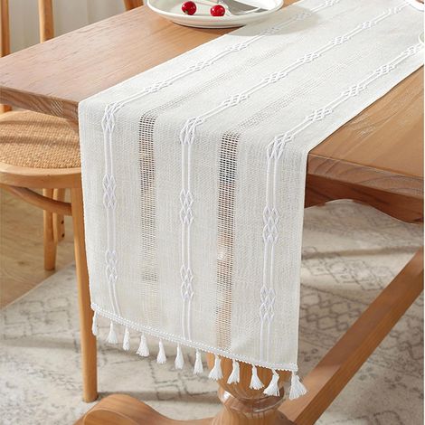 Tischläufer aus Leinen mit Quasten – Waschbare Tischdekoration für Möbel, Weihnachten, Partys, Küche, Couchtisch, Feiertage, Geburtstage und Restaurants (210 x 33 cm, beige)