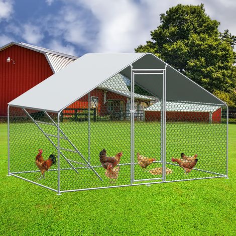 Enclos métallique pour petits animaux 3x2x2m - Verrou de sécurité + Bâche PE imperméable - Pour poules, lapins