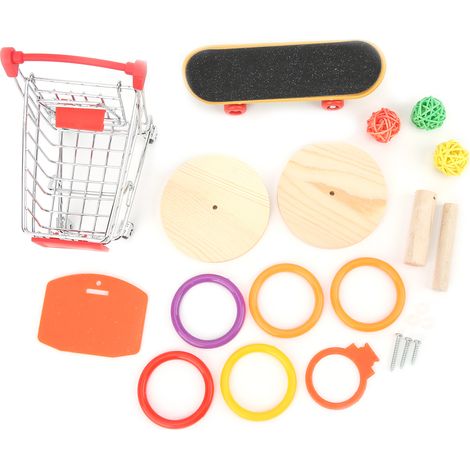 Jouets d'entraînement pour perruches, 4 pièces, avec chariot à roulettes, cerceau de basket-ball, panier de courses pour oiseaux de compagnie (1/5)