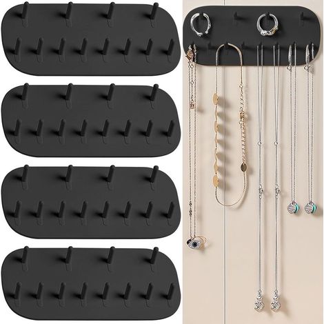 Ganchos para collares, 4 piezas, organizador de joyas, caja de joyería con 12 agujeros, gancho de pared reutilizable para guardar joyas, apto para pendientes y collares (negro). (1/5)