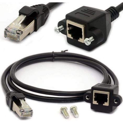 Lntyq Câble d'extension Ethernet RJ45 - Cat 5E/5 Cat 6 - Mâle vers femelle - Blindé à vis - Montage sur panneau - Câble de réseau Internet LAN 1.5 Meter