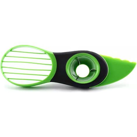 BEBUSINGOTO Cortador de aguacate 3 en 1, cuchillo para cortar aguacate, cuchillo para pelar aguacate, utensilios de cocina para deshuesar manteca de karité, máquina para pelar frutas (1/5)