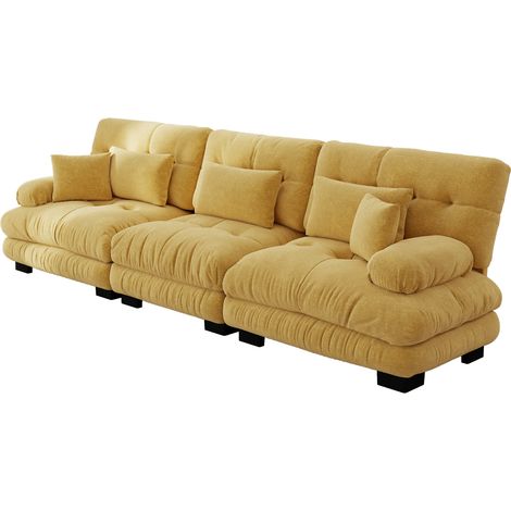 Sofá rinconero modular de 3 plazas con asiento profundo en chenilla amarilla MODENUIT (1/5)