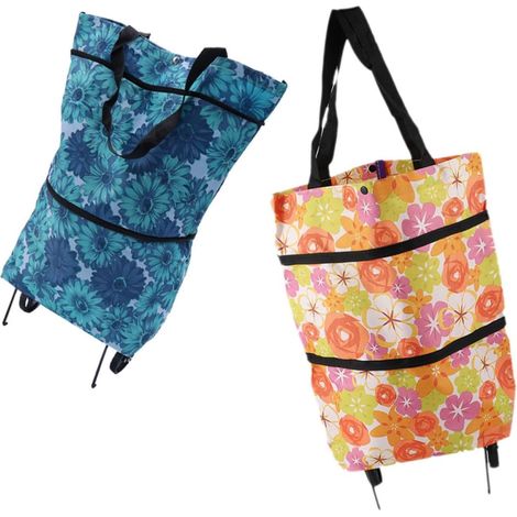 Paquet D'épicerie Réutilisable 2pcs avec Valise à roulettes en Tissu Oxford Robuste Grosse Capacité pour Courses et Randonnée (1/5)