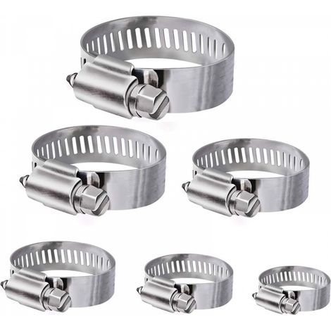 Tuyau Clips, 36 pièces réglable 6–51 mm Gamme en acier inoxydable Colliers de serrage Assortiment de 8 tailles pour famille Tuyau d'eau, réservoir de gaz, tube d'automobiles, etc. (1/5)