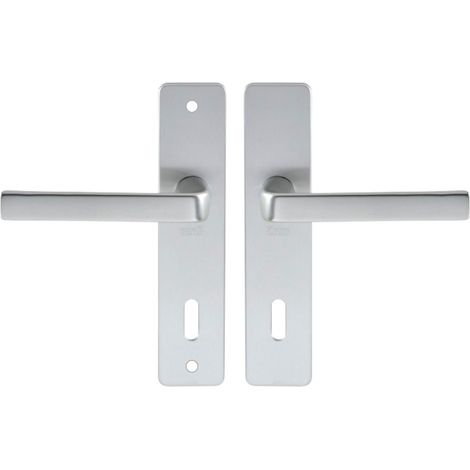 Set de Poignée de Porte sur Plaque - Version Clé L pour Porte de Chambre et de Bureau - Entraxe 165 mm - Matériau Aluminium Résistant - Finition Argent (1/5)