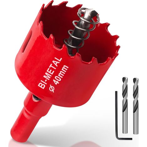 Scie Cloche 40mm, HSS M42 Bi-Métal Scies-cloches Bois 1 Pièce Rouge Scie à Trous Avec Adaptateur et Foret de Centrage, idéale pour Bois, Plaque de Plâtre, Cloison Sèche, Plastique (1/5)