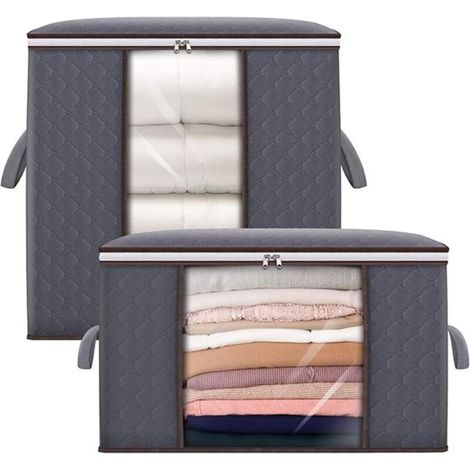 2 pièces rangement de Vêtements Organisateur, Sac de rangement pour vêtements avec couvercle poignée renforcée et fermeture à glissière pour vêtements, literie, couettes (1/4)