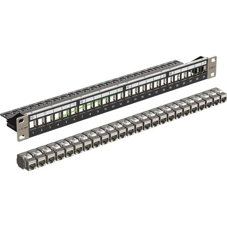 10Gbps 24-Port CAT7 Patch Panel with 24 Shielded Cat7 Keystone Modules, 19" RJ45 Rack Mount, 600MHz LAN Network, Gigabit Network Switch Layer Cable (1/5)