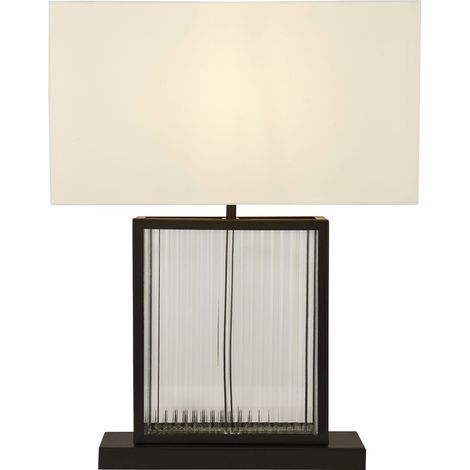 Tischleuchte Metall Stoff E27 53 cm Schwarz matt Weiß eckig Art Déco Nachttischleuchte