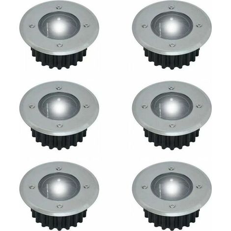 Lot de 6 spots LED solaires encastrables au sol - Ronds - Diamètre : 85 mm - Extérieur résistant au piétement - Façade en acier inoxydable (1/5)