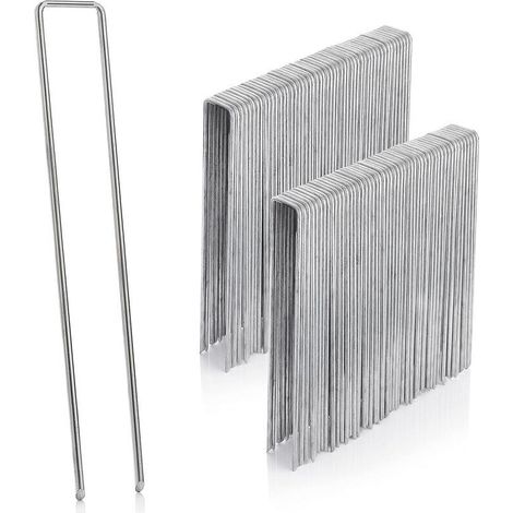 Lot de 100 agrafes de fixation pour jardin 150x30 mm – Piquets en acier galvanisé en U pour toile de paillage, grillage et clôture (1/5)